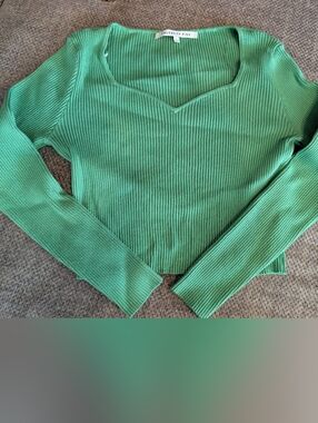 Celebrity Pink Ribbed Scoop Neck Sweater in Bright Green